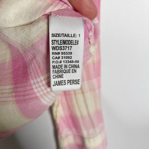 James Perse Womens 1 Small S Pink Bleached Plaid Button Up Shirt Cotton Linen - Picture 11 of 12
